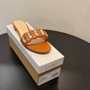 Jessica Simpson tan Sandals with Silver Accents - Size 8W. NWT